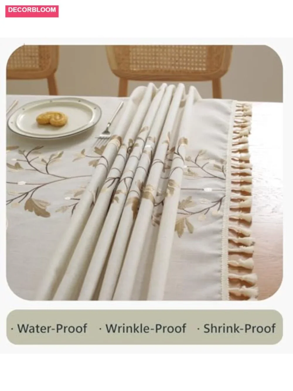 Embroidered Tablecloth 55x75 Cotton Linen Waterproof Washable Farmhouse